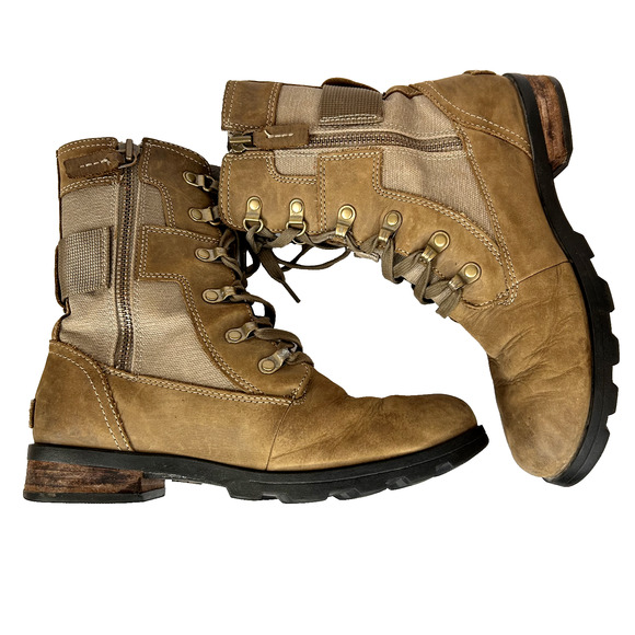 Sorel Emelie Conquest Boots Womens 7.5 Brown Combat Leather Utility Gorpcore - Picture 5 of 9